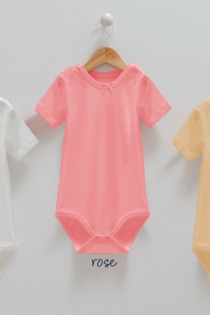 Caramell 3Lü Kısa Kollu Body Set Beyaz-Gül Kurusu-Sarı