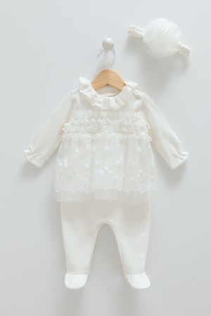 Caramell Etekli Bebek Tulum Beyaz