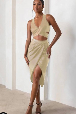 Last Point Krem Likralı PU Deri Büstiyer ve Etek Takımı – Zarafetin ve Gücün Buluşması