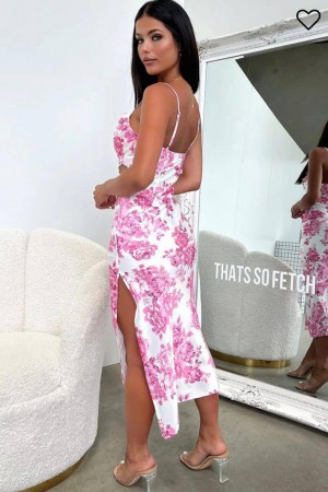 Lost Point Pembe Dijital Baskılı Midi Elbise – Zarafetin ve Feminen Şıklığın Anahtarı