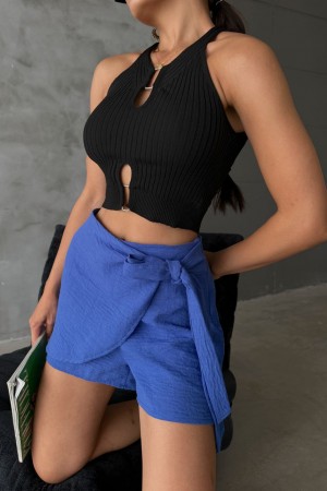 Signora Rosso Saks Mavisi Şort – Cesur ve Modern Tarz